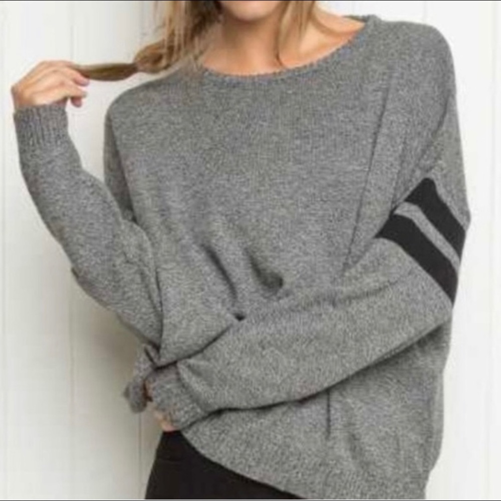 Brandy Melville gray sweater with striped sleeves